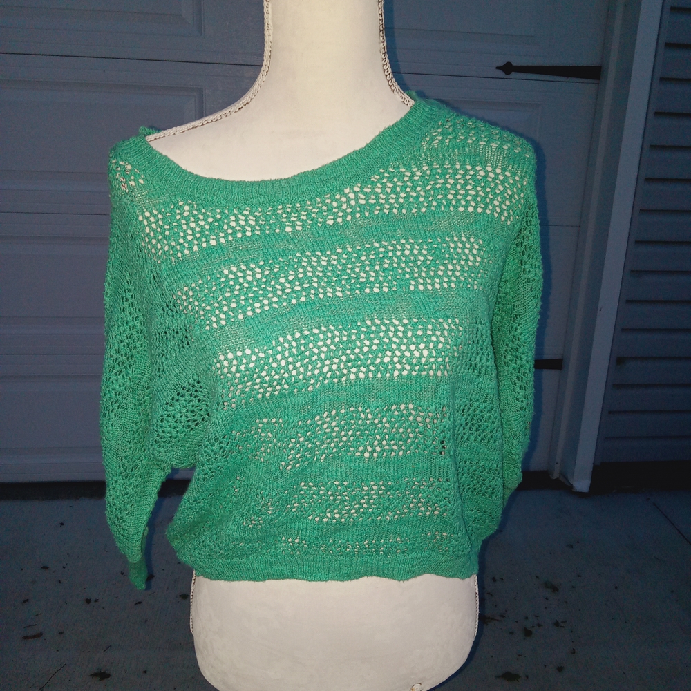 Sea Green Crochet Open Knit Off The Shoulder Cropped Top